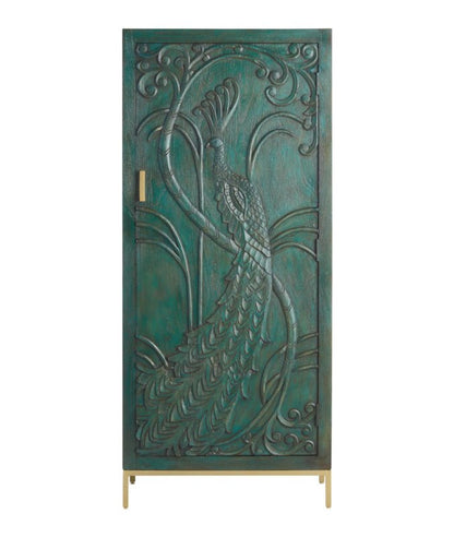 Extra Large Peacock Hand Carved Wood Armoire – Indian Wardrobe Closet with Spacious Shelves Armoire - Bone Inlay Furnitures