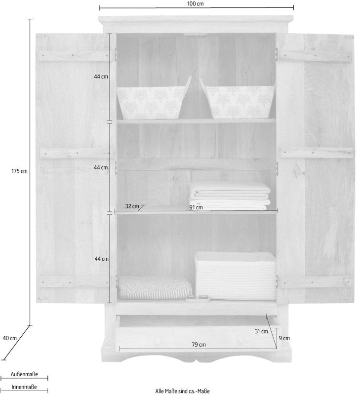 Farmhouse Hand - Carved White Solid Wood Armoire – Indian Wardrobe Armoire - Bone Inlay Furnitures