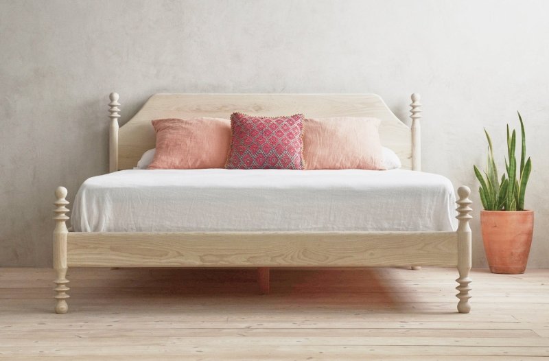 Flora Bed – Sculptural Solid Wood Frame with Turned Posts Bed - Bone Inlay Furnitures