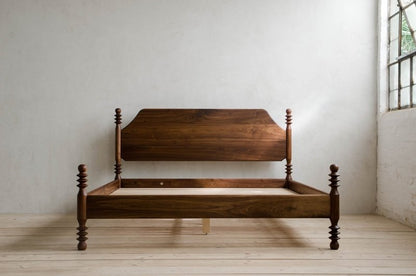 Flora Bed – Sculptural Solid Wood Frame with Turned Posts Bed - Bone Inlay Furnitures