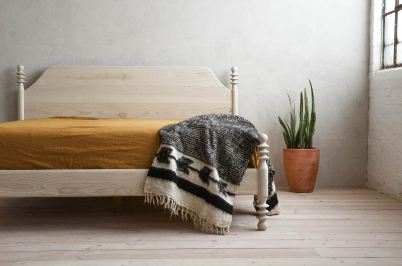Flora Bed – Sculptural Solid Wood Frame with Turned Posts Bed - Bone Inlay Furnitures