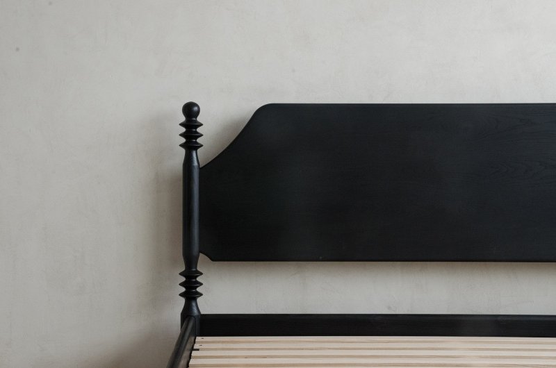 Flora Bed – Sculptural Solid Wood Frame with Turned Posts Bed - Bone Inlay Furnitures
