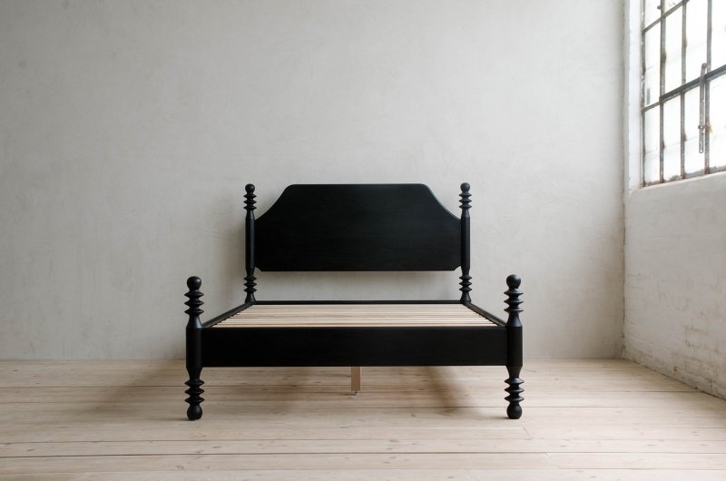 Flora Bed – Sculptural Solid Wood Frame with Turned Posts Bed - Bone Inlay Furnitures
