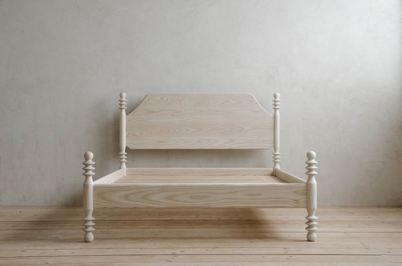 Flora Bed – Sculptural Solid Wood Frame with Turned Posts Bed - Bone Inlay Furnitures