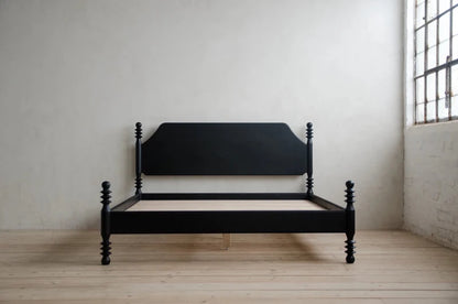 Flora Bed – Sculptural Solid Wood Frame with Turned Posts Bed - Bone Inlay Furnitures