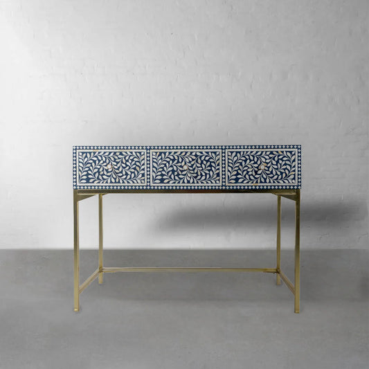 Floral design Inlay Console Table with Three Drawers in Blue| Entryway Table | Hallway Table console table - Bone Inlay Furnitures
