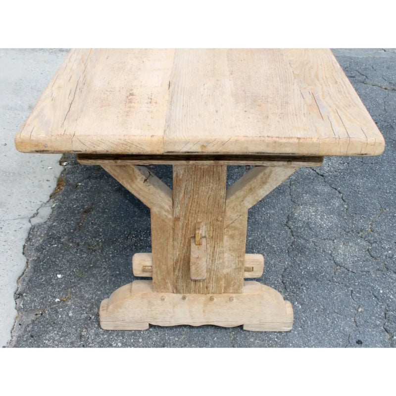 French Bleached Farmhouse Trestle Dining Table Dining table - Bone Inlay Furnitures