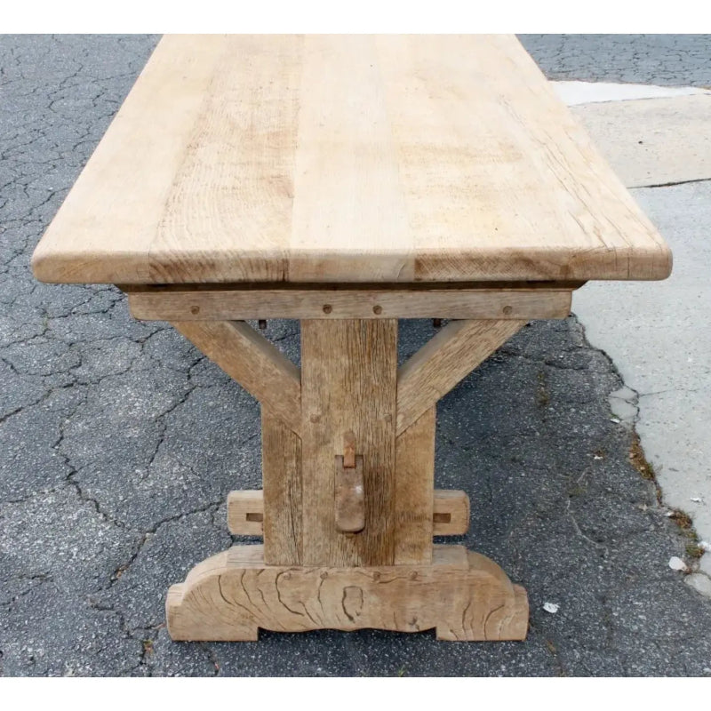 French Bleached Farmhouse Trestle Dining Table Dining table - Bone Inlay Furnitures