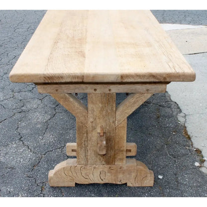 French Bleached Farmhouse Trestle Dining Table Dining table - Bone Inlay Furnitures