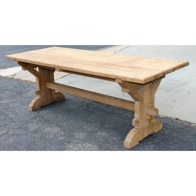 French Bleached Farmhouse Trestle Dining Table Dining table - Bone Inlay Furnitures