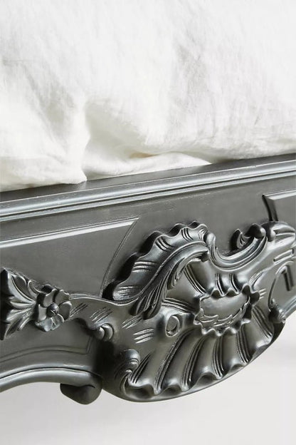 French Style Menara Bed: Hand - Carved Black Solid Wood Headboard Bed - Bone Inlay Furnitures