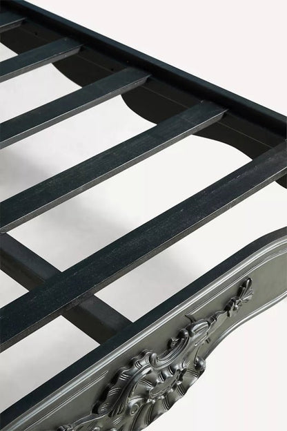 French Style Menara Bed: Hand - Carved Black Solid Wood Headboard Bed - Bone Inlay Furnitures