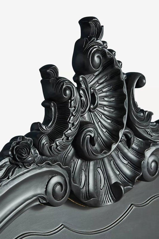 French Style Menara Bed: Hand - Carved Black Solid Wood Headboard Bed Detail Carving