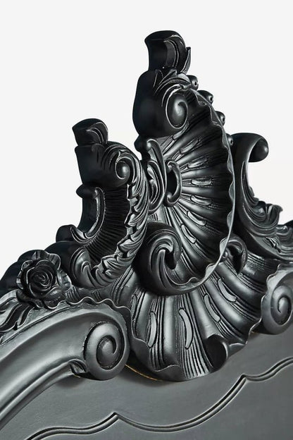 French Style Menara Bed: Hand - Carved Black Solid Wood Headboard Bed Detail Carving