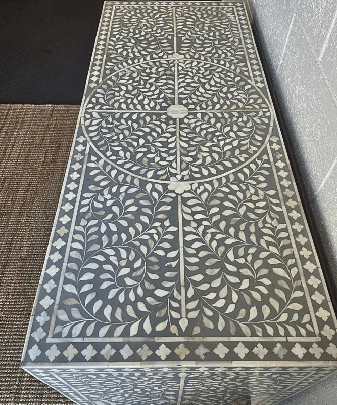 Grey Scroll Vine Handmade Sideboard | Bone Inlay Farmhouse Style Buffet & Sideboard - Bone Inlay Furnitures