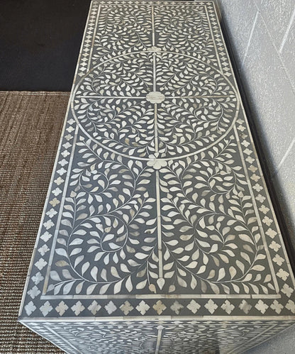 Grey Scroll Vine Handmade Sideboard | Bone Inlay Farmhouse Style Buffet & Sideboard - Bone Inlay Furnitures