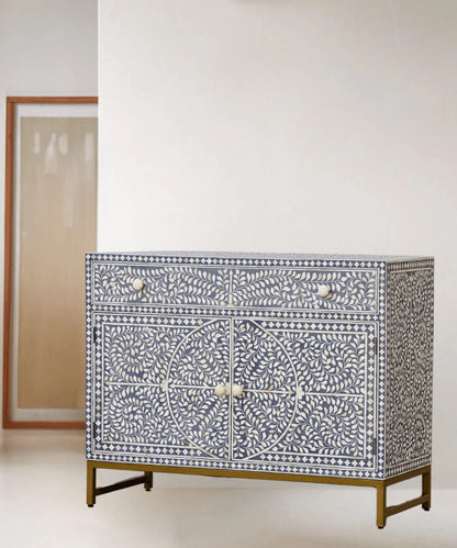 Grey Scroll Vine Handmade Sideboard | Bone Inlay Farmhouse Style Buffet & Sideboard - Bone Inlay Furnitures