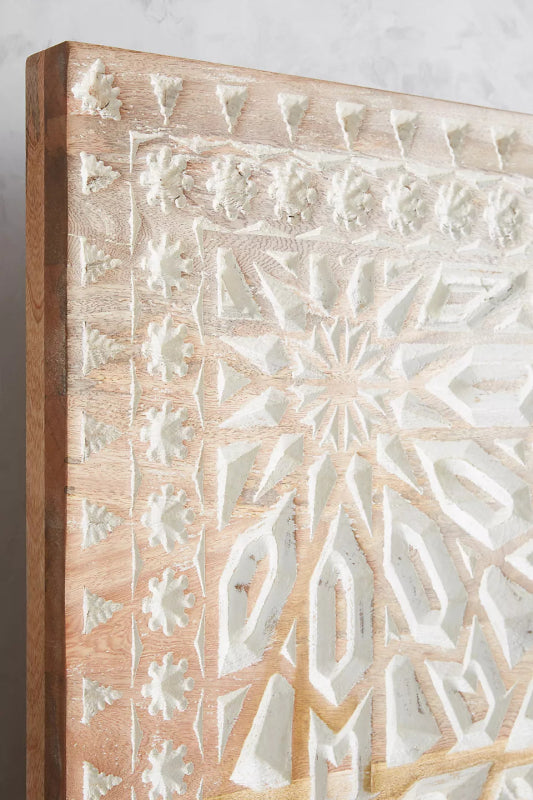 Hand - Carved Albaran Bed | Platform Bed with Headboard Beds & Bed Frames - Bone Inlay Furnitures