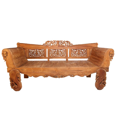 Hand Carved Bali Teak Daybed with Carving Rails in Natural Color Daybed - Bone Inlay Furnitures
