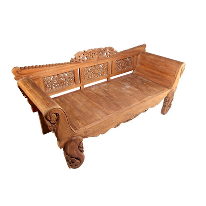 Hand Carved Bali Teak Daybed with Carving Rails in Natural Color Daybed - Bone Inlay Furnitures