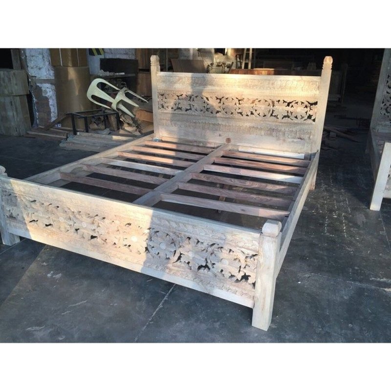 Hand Carved Bed | Wooden Indian Design Platform Bed Beds & Bed Frames - Bone Inlay Furnitures