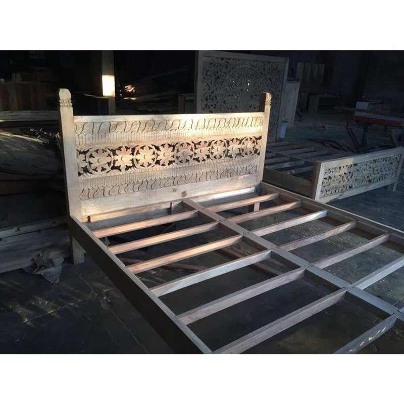 Hand Carved Bed | Wooden Indian Design Platform Bed Beds & Bed Frames - Bone Inlay Furnitures