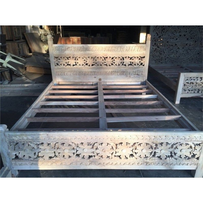 Hand Carved Bed | Wooden Indian Design Platform Bed Beds & Bed Frames - Bone Inlay Furnitures