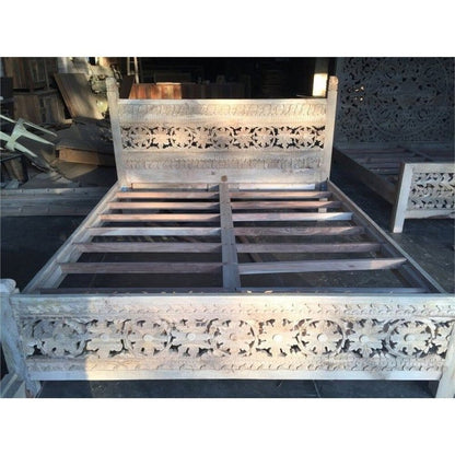 Hand Carved Bed | Wooden Indian Design Platform Bed Beds & Bed Frames - Bone Inlay Furnitures
