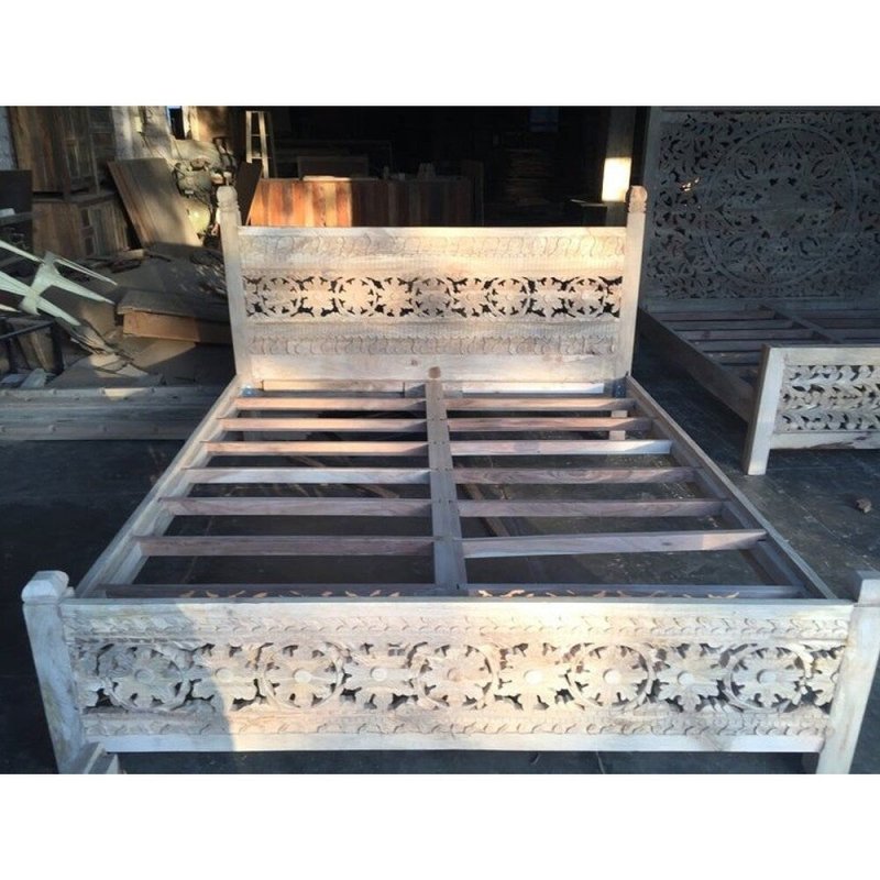 Hand Carved Bed | Wooden Indian Design Platform Bed Beds & Bed Frames - Bone Inlay Furnitures