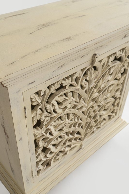 Hand Carved Beige Color Two Door Hallway Cabinet Cabinet - Bone Inlay Furnitures
