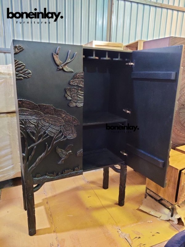 Land & Sky Hand-Carved Cabinet – Solid Wood Artisanal Armoire