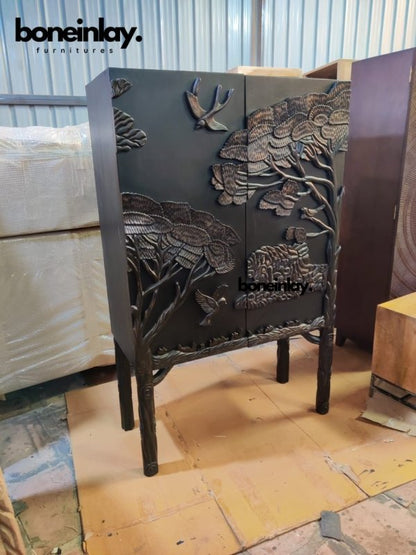 Land & Sky Hand-Carved Cabinet – Solid Wood Artisanal Armoire