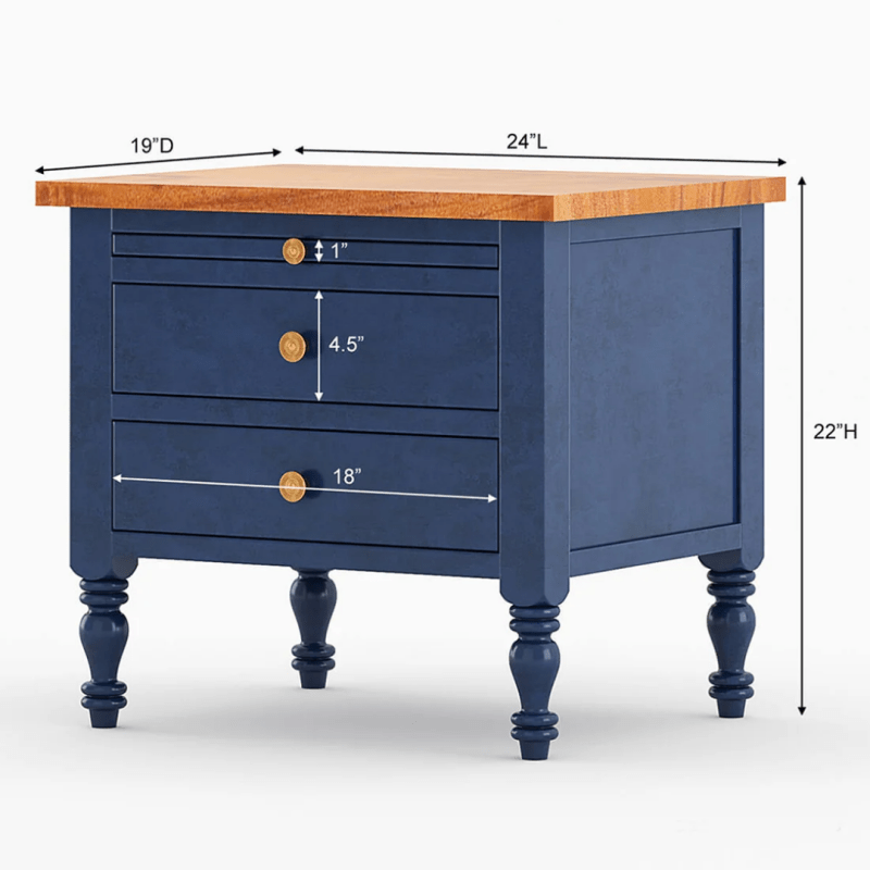 Hand Carved Blue Color Nightstand Nightstand - Bone Inlay Furnitures