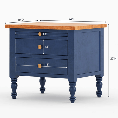 Hand Carved Blue Color Nightstand Nightstand - Bone Inlay Furnitures