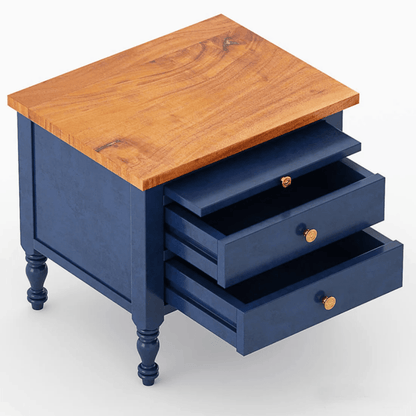 Hand Carved Blue Color Nightstand Nightstand - Bone Inlay Furnitures