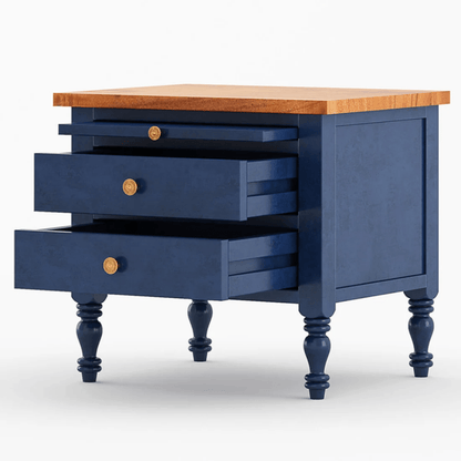 Hand Carved Blue Color Nightstand Nightstand - Bone Inlay Furnitures
