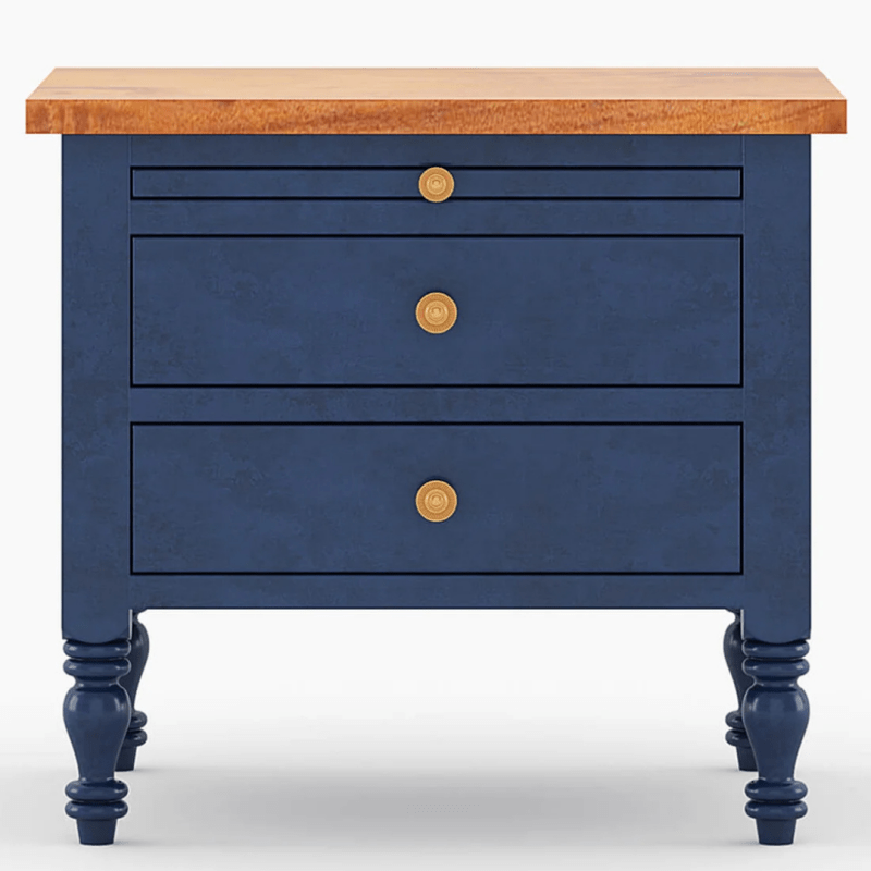 Hand Carved Blue Color Nightstand Nightstand - Bone Inlay Furnitures