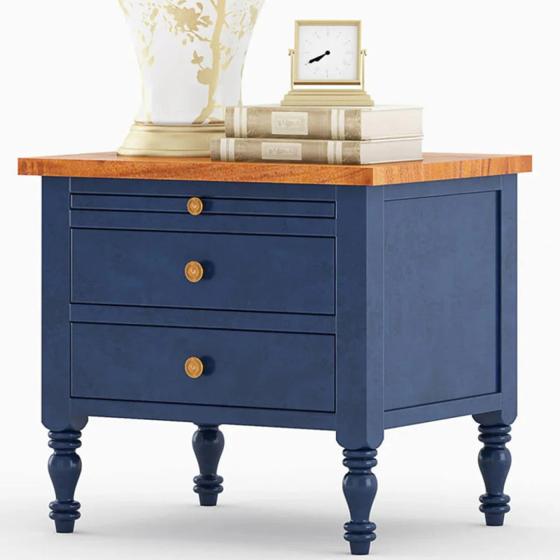 Hand Carved Blue Color Nightstand Nightstand - Bone Inlay Furnitures