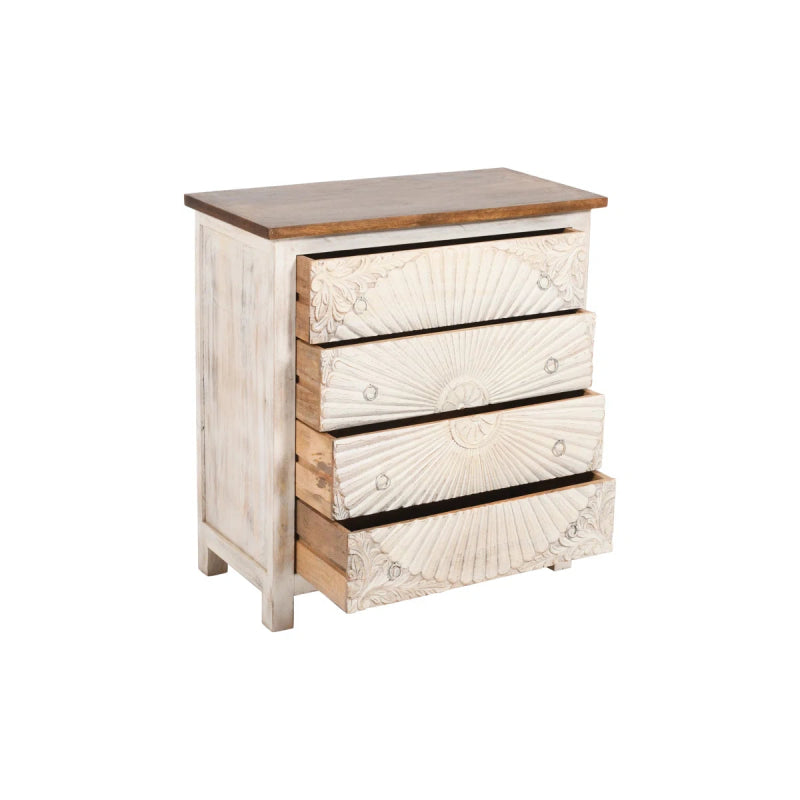 Hand Carved Boho Four Chest of Drawer Dresser in White Color chest of drawer - Bone Inlay Furnitures