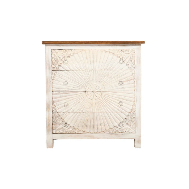 Hand Carved Boho Four Chest of Drawer Dresser in White Color chest of drawer - Bone Inlay Furnitures
