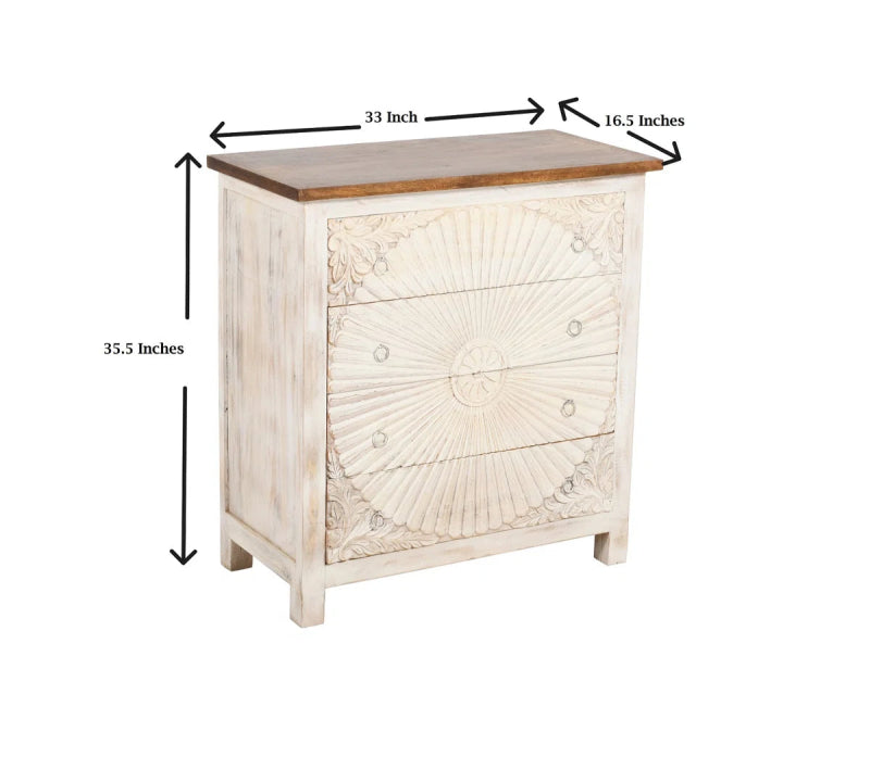 Hand Carved Boho Four Chest of Drawer Dresser in White Color chest of drawer - Bone Inlay Furnitures