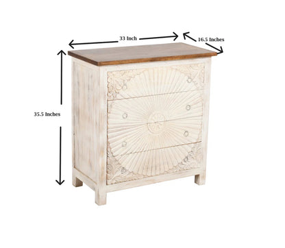 Hand Carved Boho Four Chest of Drawer Dresser in White Color chest of drawer - Bone Inlay Furnitures