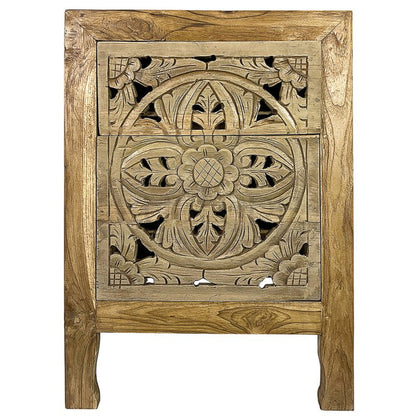 Hand Carved Brown Bedside Table in Natural Wood Bedside Table - Bone Inlay Furnitures