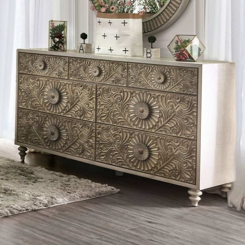 Hand Carved Chest of Drawers | Exclusive Indian Wooden Dresser Chest of Drawers - Bone Inlay Furnitures