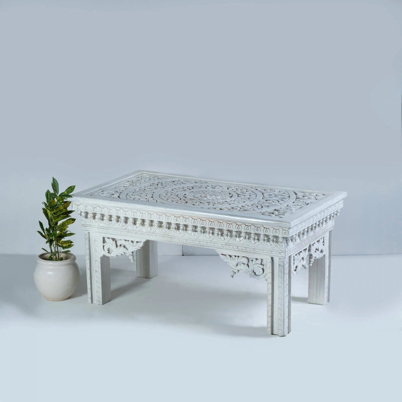 Hand Carved Console Table | White Color Entryway table console table - Bone Inlay Furnitures