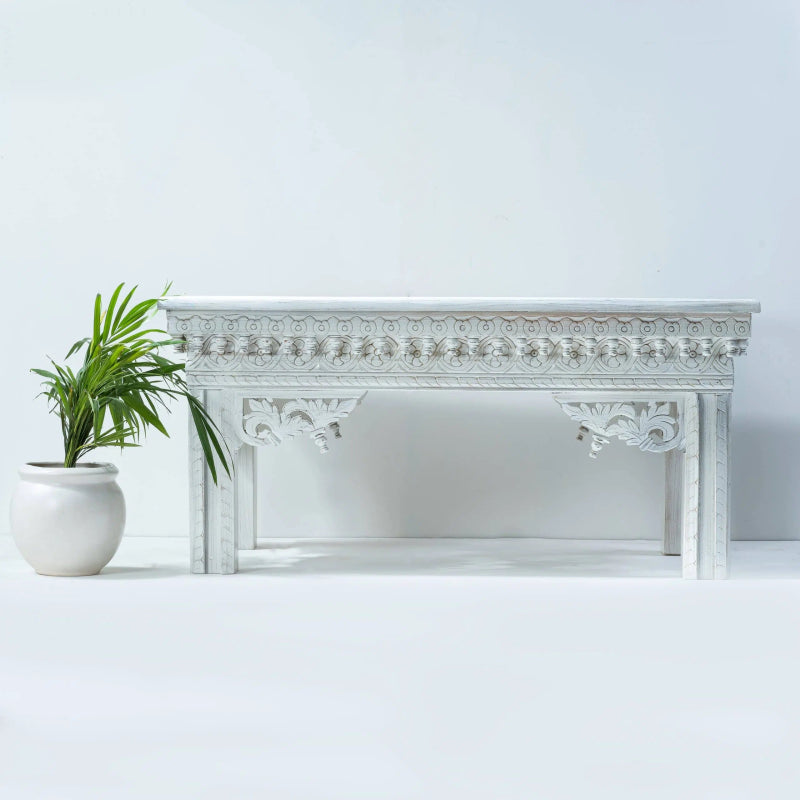 Hand Carved Console Table | White Color Entryway table console table - Bone Inlay Furnitures