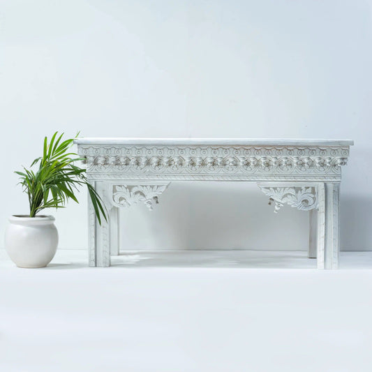 Hand Carved Console Table | White Color Entryway table console table - Bone Inlay Furnitures
