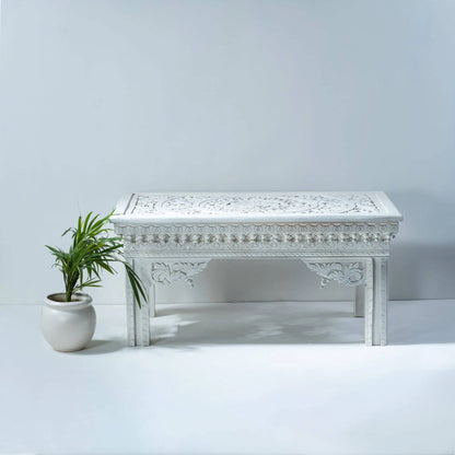 Hand Carved Console Table | White Color Entryway table console table - Bone Inlay Furnitures