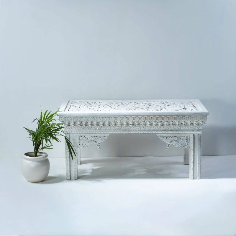 Hand Carved Console Table | White Color Entryway table console table - Bone Inlay Furnitures