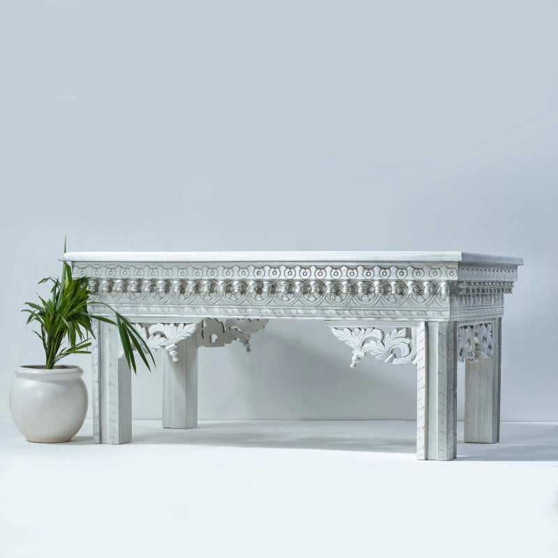 Hand Carved Console Table | White Color Entryway table console table - Bone Inlay Furnitures